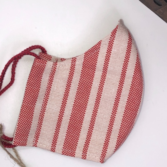 REUSABLE WASHABLE 100% Cotton Red Stripe Face Mask - Picture 3 of 16
